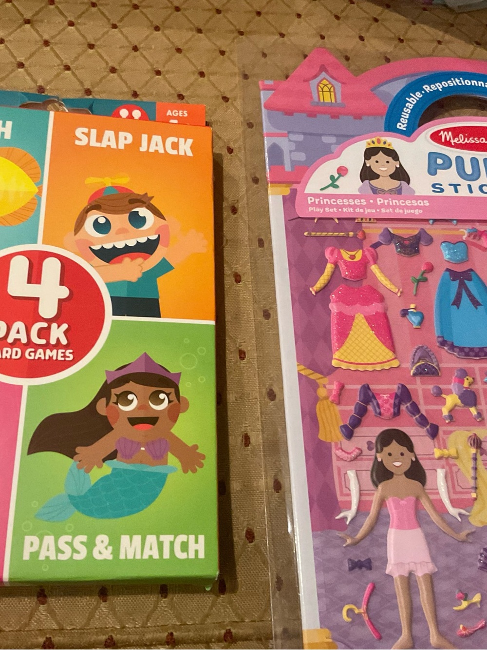 Melissa & Doug Pink Princess Reusable Puffy Sticker Playset + Card Game Set New